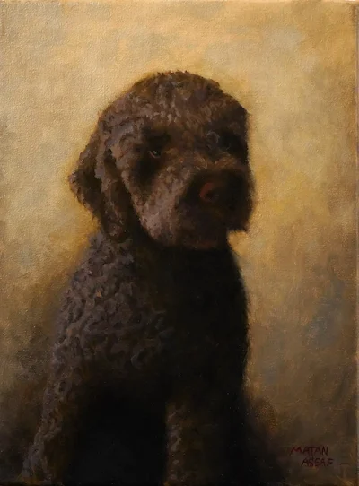 Animal Portrait oil painting Dog Chloe, layerd background